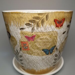 Горшок цветочный "Декупаж бутон бабочки" 650 Родники  Родники