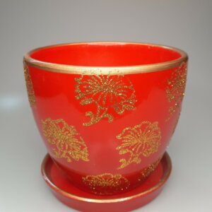 Цветочный горшок "Цветы" Красный с блестками 14 см. Красный с блестками Родники  Родники