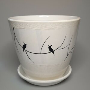 Горшок цветочный "Роспись бутон птицы белый" 450 Родники  Родники