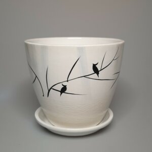 Горшок цветочный "Роспись бутон птицы белый" 350 Родники  Родники