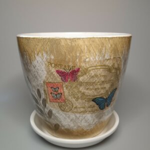 Горшок цветочный "Декупаж бутон бабочки" 450 Родники  Родники