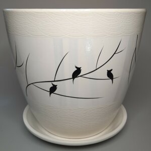 Горшок цветочный "Роспись бутон птицы белый" 650 Родники  Родники