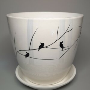 Горшок цветочный "Роспись бутон птицы белый" 550 Родники  Родники
